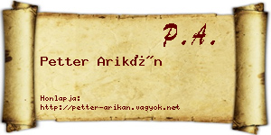 Petter Arikán névjegykártya